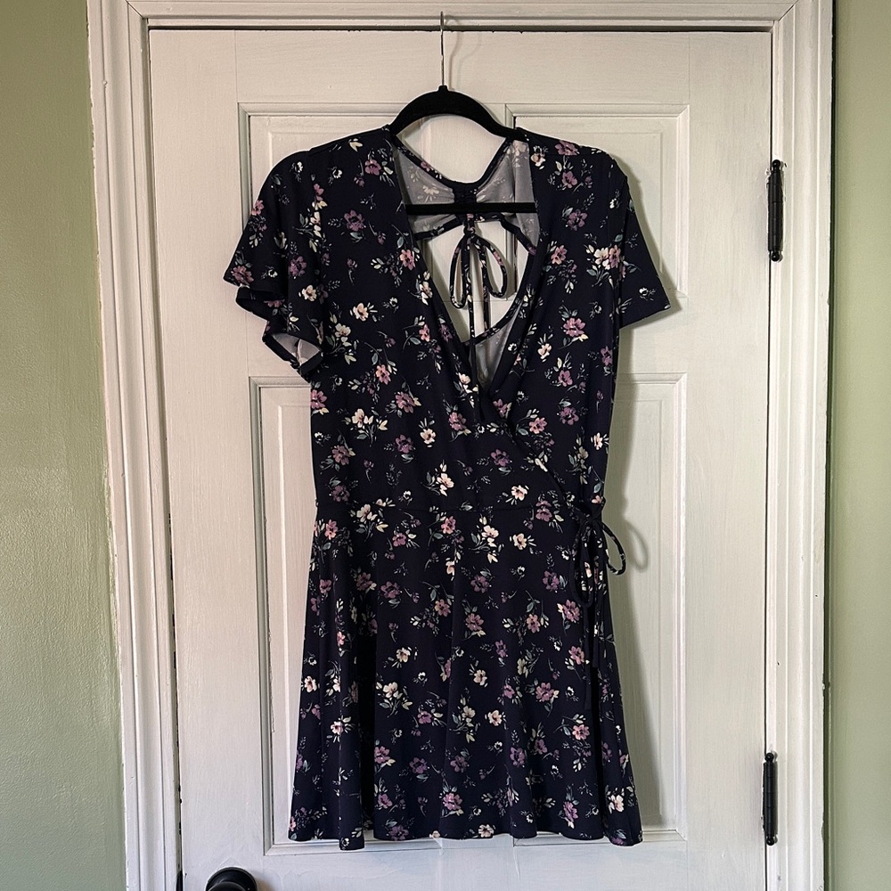 Rita Knit Open Back Dress (Floral Navy Wrap Dress)